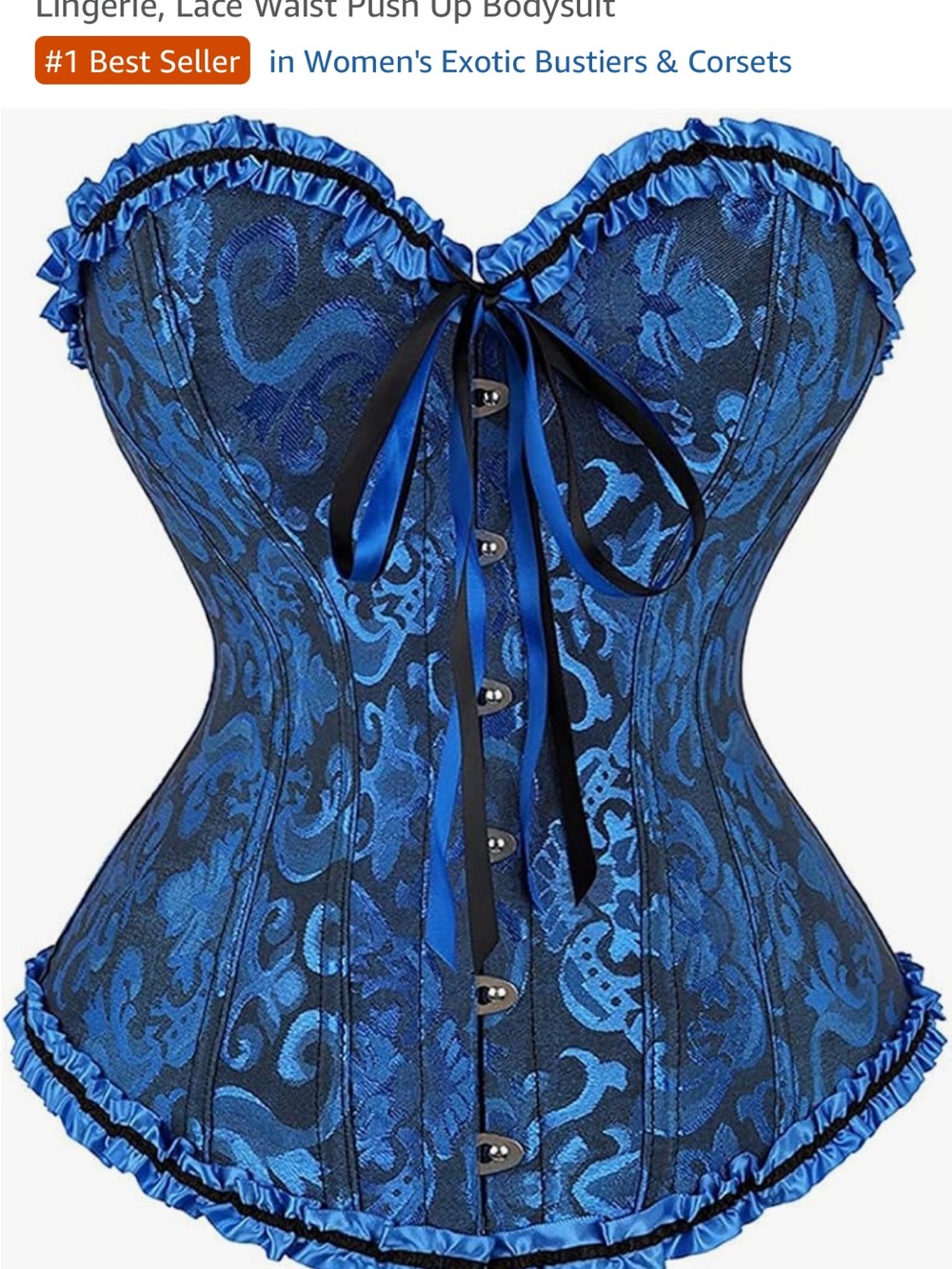 Blue Lace Ruffled Overbust Corset